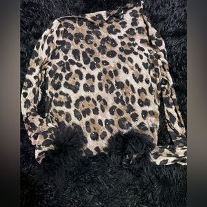 mesh rhinestone cheetah print long sleeve